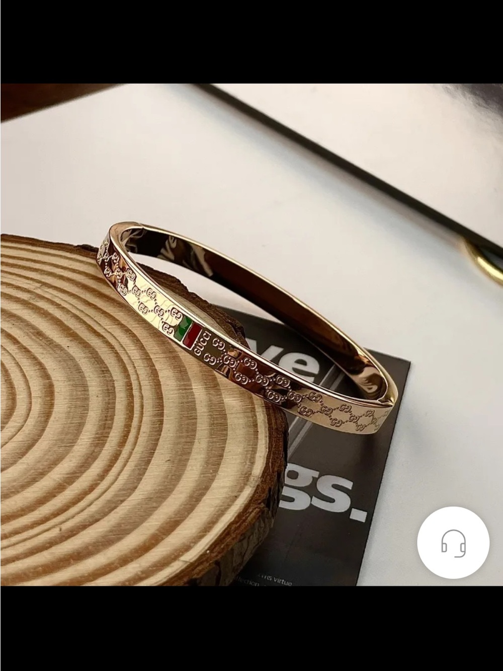 Rose Gold Bangle with Green and Red Enamel Stripe